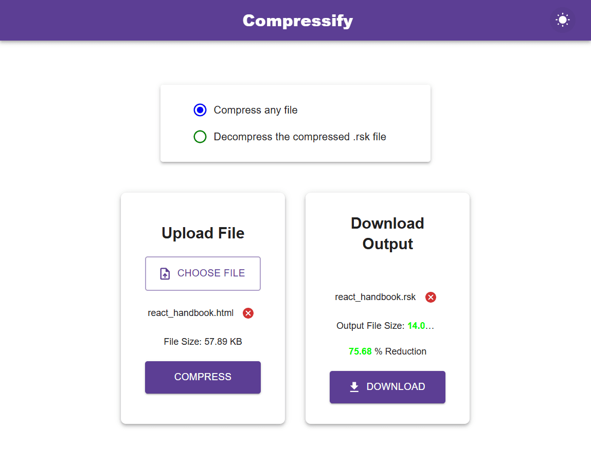 File Compression using Huffman Coding screenshot