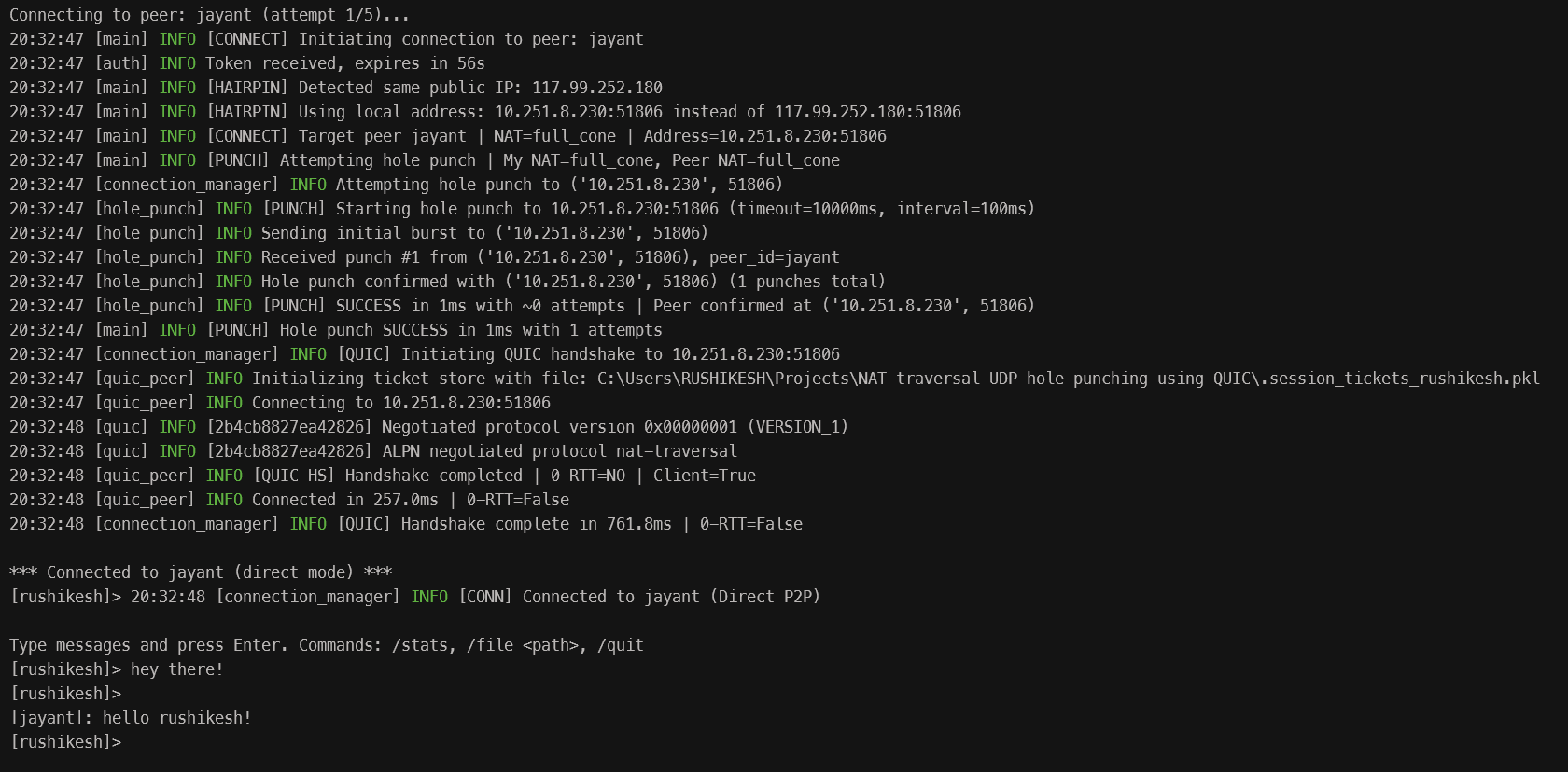 NAT Traversal — UDP Hole Punching over QUIC screenshot